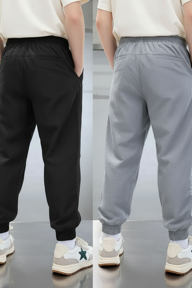 Pantalon Parachute Noir Gris Ample Coton Enfant - Polyester - vue 2
