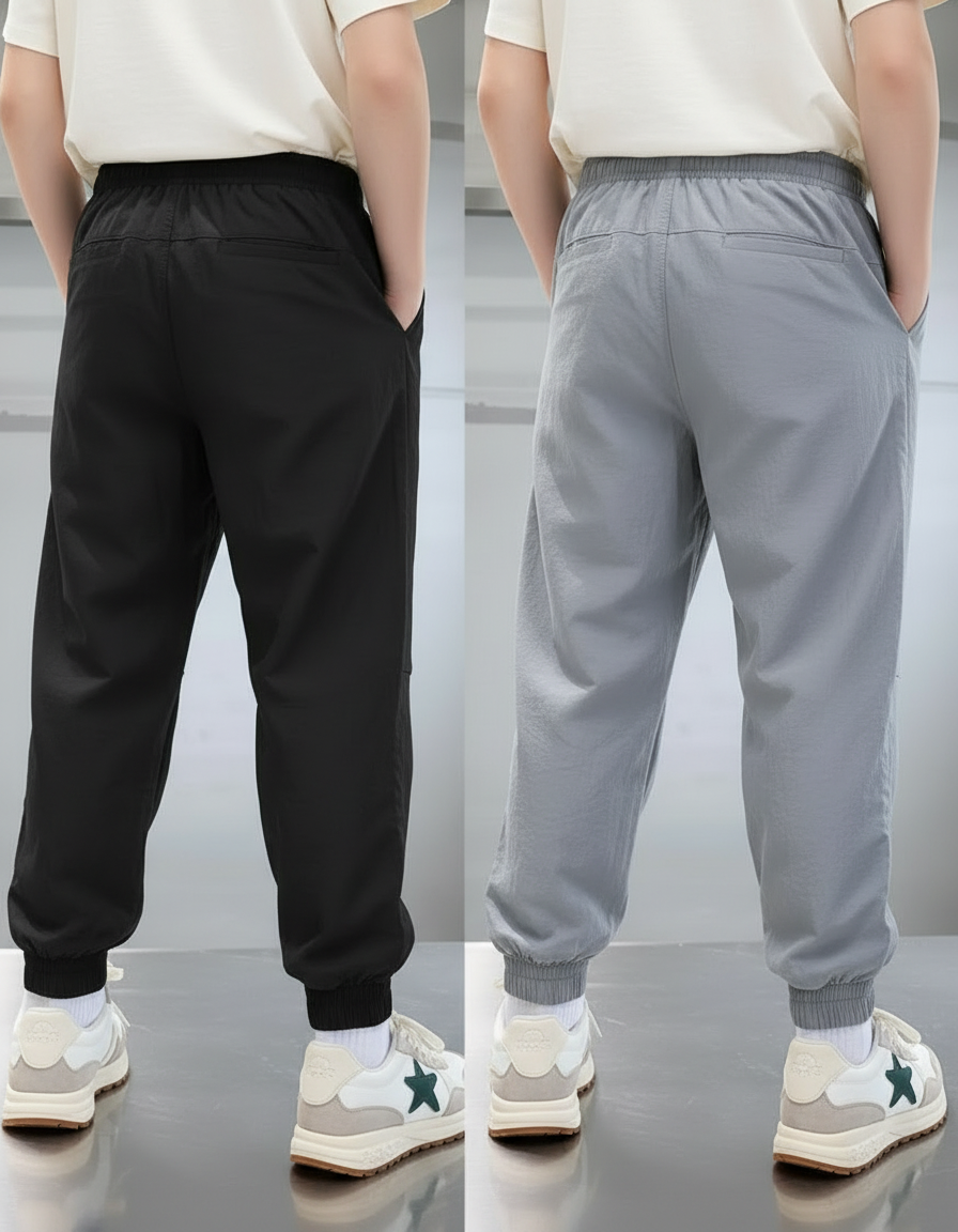 Pantalon Parachute Noir Gris Ample Coton Enfant - Polyester - vue 2