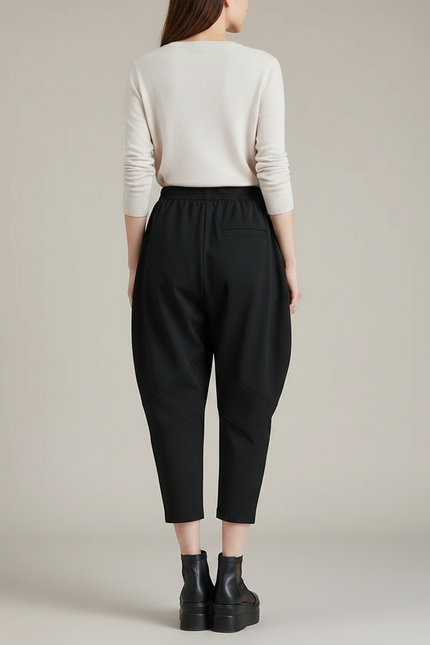 Pantalon Parachute Noir Ample Décontracté Femme Fluide - Polyester - vue 2
