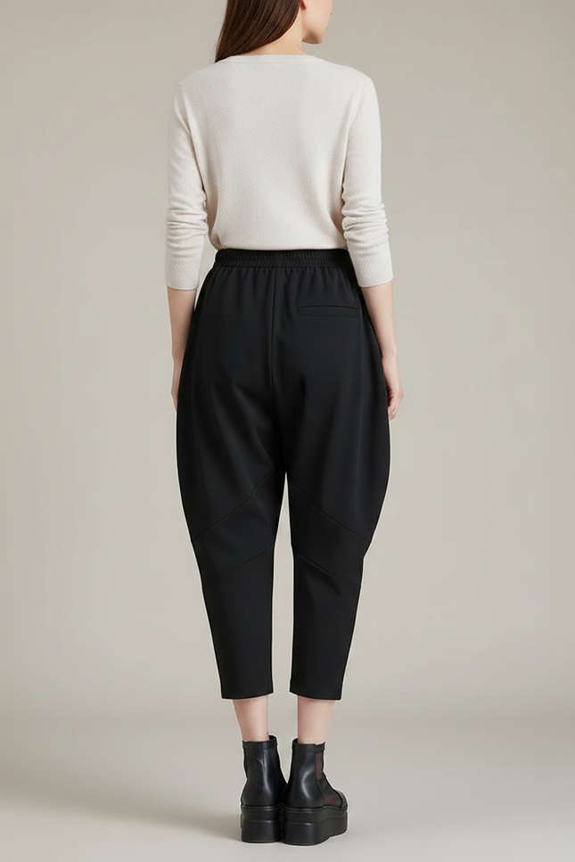 Pantalon Parachute Noir Ample Décontracté Femme Fluide - Polyester - vue 2