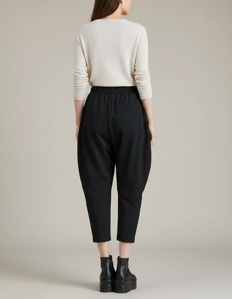 Pantalon Parachute Noir Ample Décontracté Femme Fluide - Polyester - vue 2