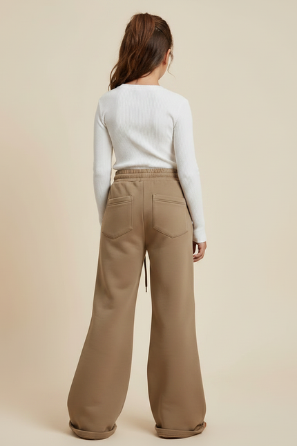 Pantalon Parachute Marron Ample Zippé Décontracté Enfant - Molleton - vue 2