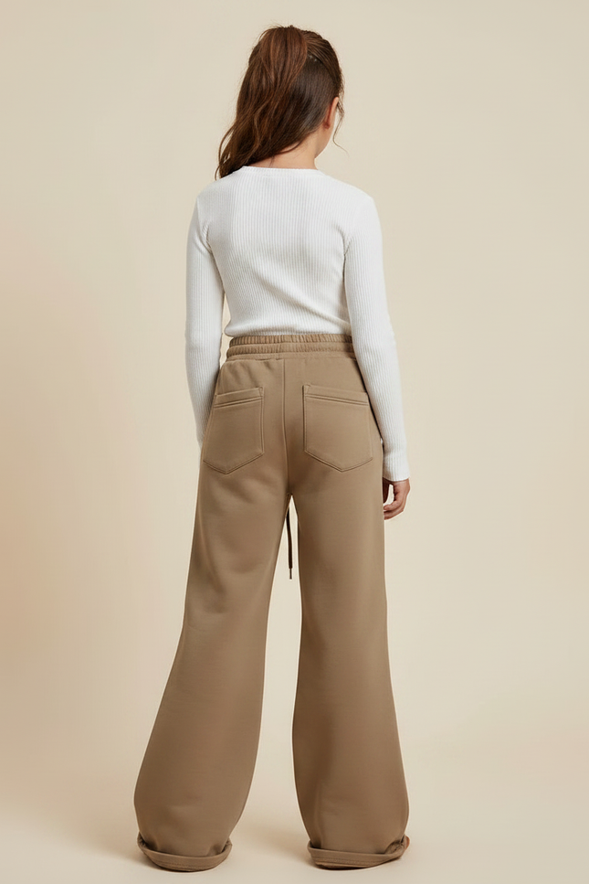 Pantalon Parachute Marron Ample Zippé Décontracté Enfant - Molleton - vue 2