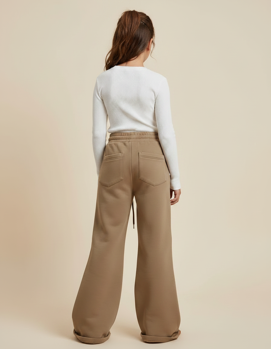 Pantalon Parachute Marron Ample Zippé Décontracté Enfant - Molleton - vue 2