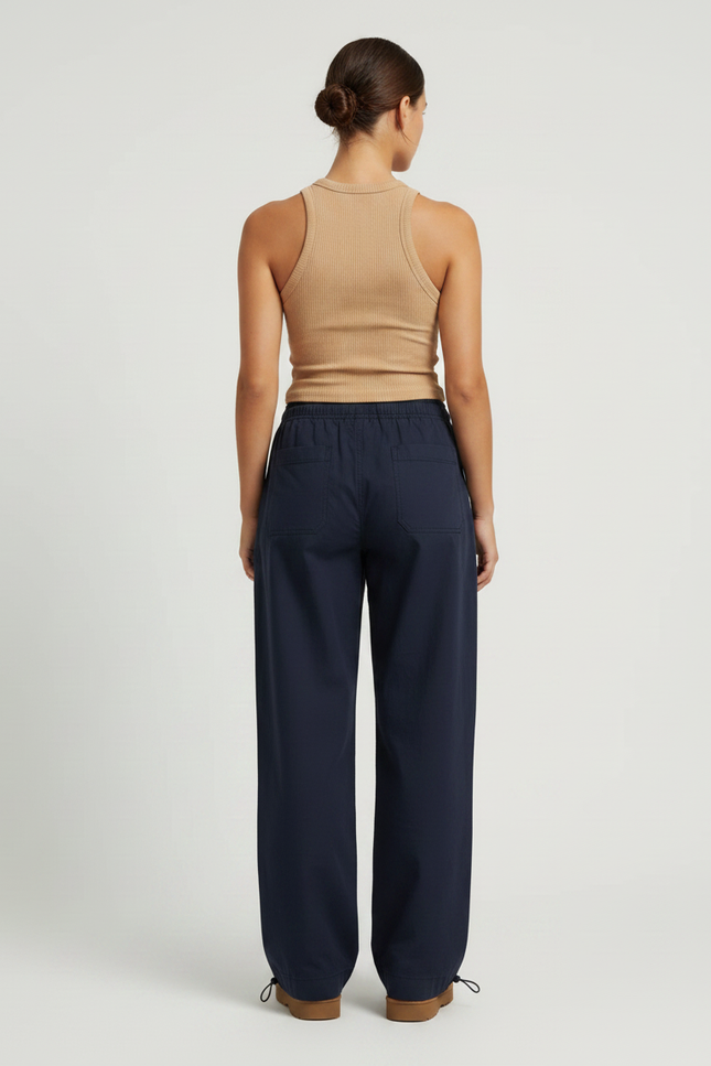 Pantalon Parachute Femme Bleu Marine Resserré Aux Chevilles - Coton - vue 2