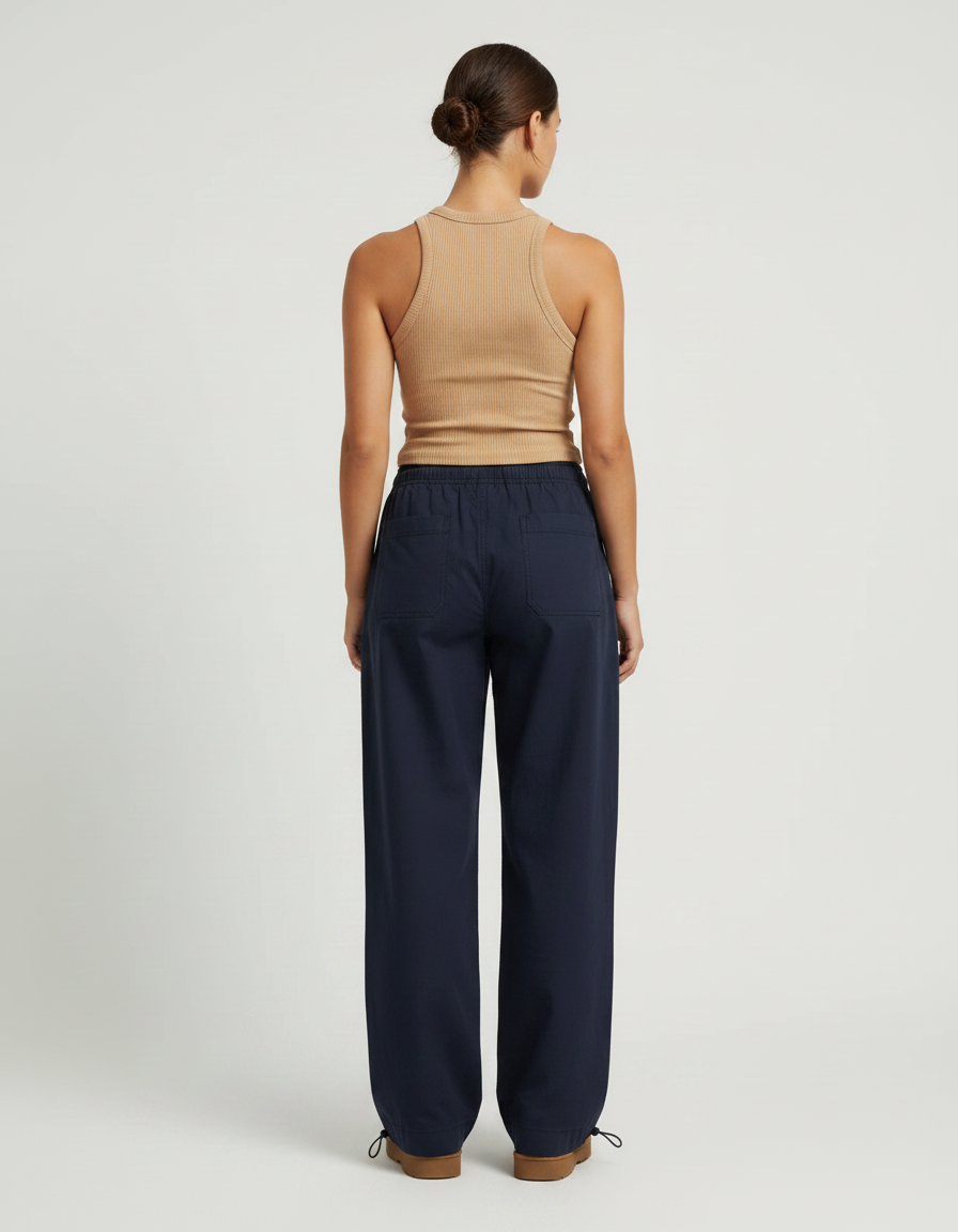 Pantalon Parachute Femme Bleu Marine Resserré Aux Chevilles - Coton - vue 2