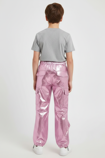 Pantalon Parachute Métallique Rose Ample Enfant Brillant - Polyester - vue 2