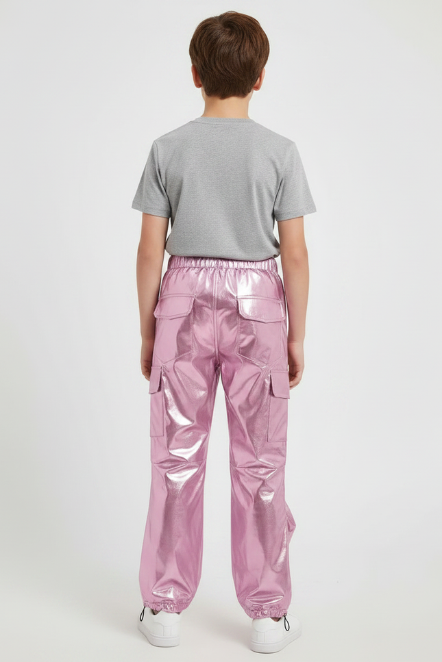 Pantalon Parachute Métallique Rose Ample Enfant Brillant - Polyester - vue 2