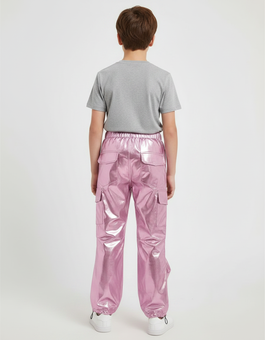 Pantalon Parachute Métallique Rose Ample Enfant Brillant - Polyester - vue 2