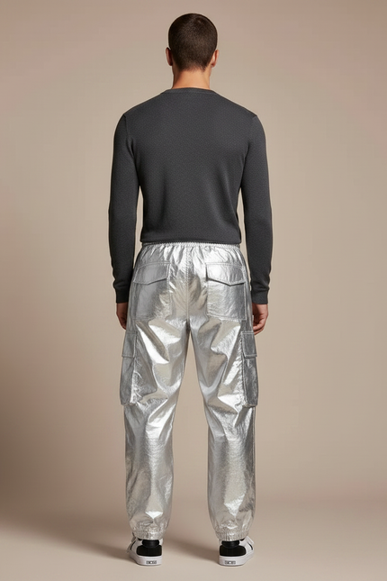 Pantalon Parachute Argenté Métallisé Ample Cargo Homme - Polyester - vue 2