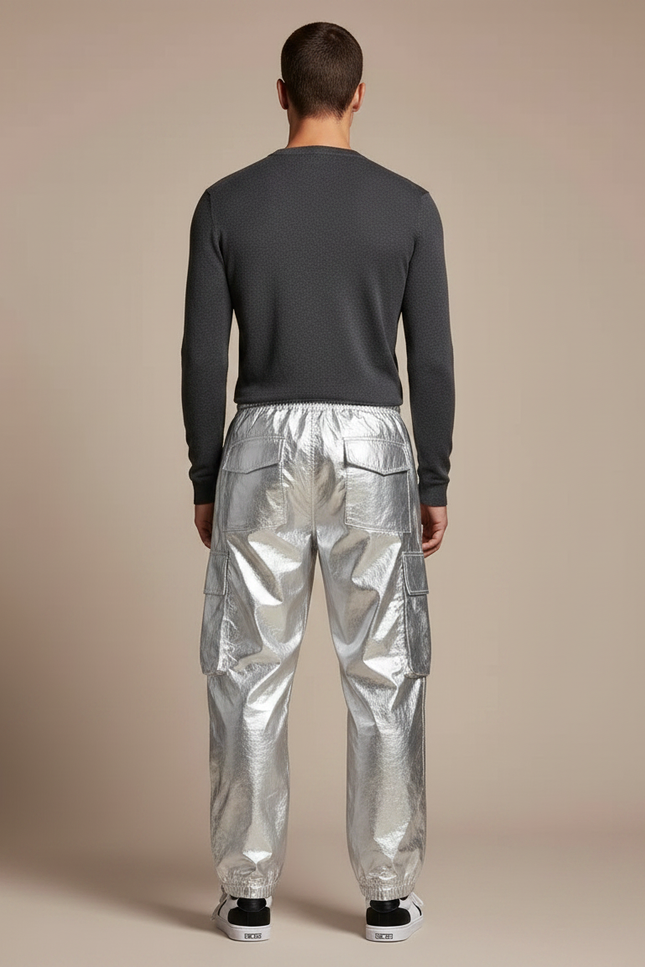 Pantalon Parachute Argenté Métallisé Ample Cargo Homme - Polyester - vue 2