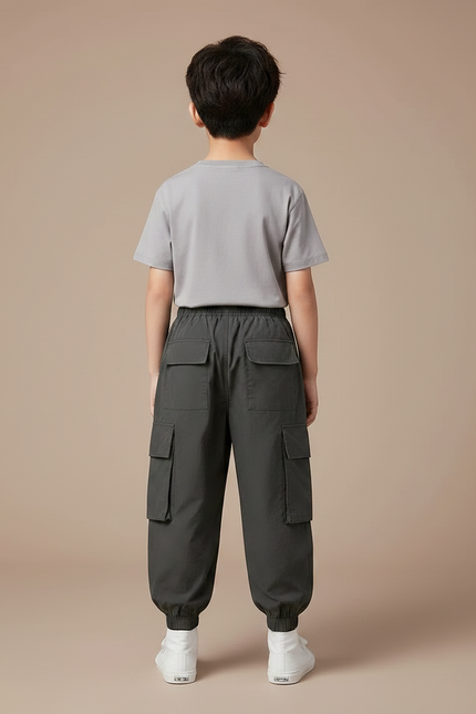 Pantalon Parachute Gris Cargo Ample Garçon Urbain - Kaki Polyester - vue 2