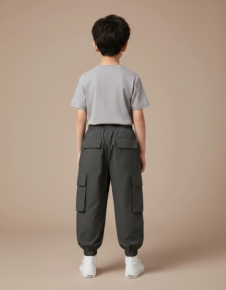Pantalon Parachute Gris Cargo Ample Garçon Urbain - Kaki Polyester - vue 2