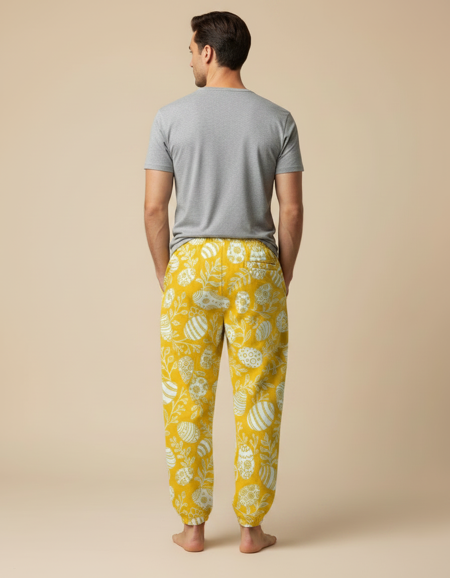 Pantalon Parachute Jaune Imprimé Pâques Décontracté Homme - Molleton - vue 2