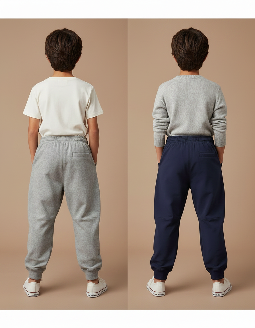 Pantalon Parachute Molleton Gris Marine Ample Confortable Enfant - vue 2