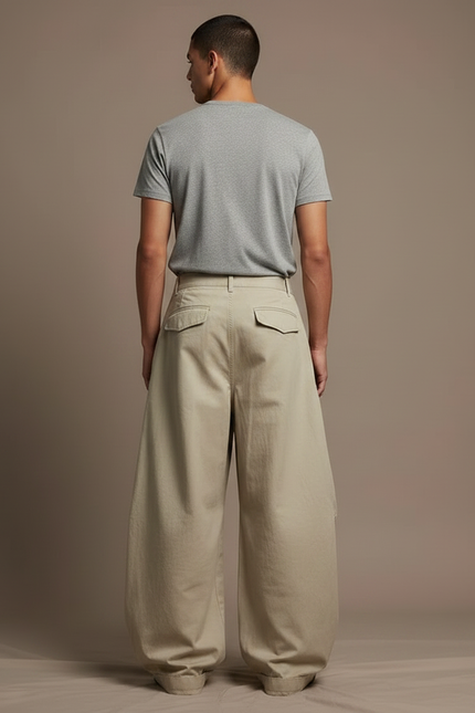 Pantalon Parachute Kaki Ample Cargo Vintage Homme - Toile - vue 2