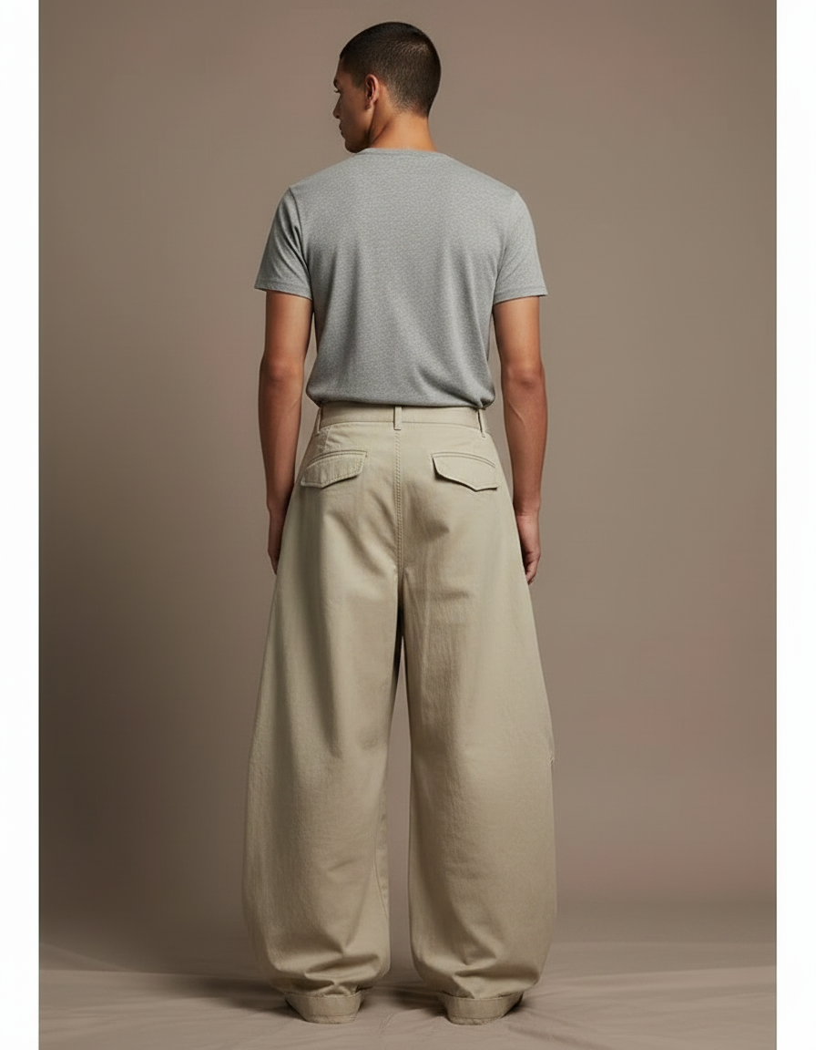 Pantalon Parachute Kaki Ample Cargo Vintage Homme - Toile - vue 2