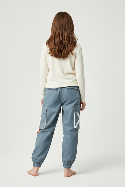 Pantalon Parachute Cargo Bleu Imprimé Ample Décontracté - Toile - vue 2