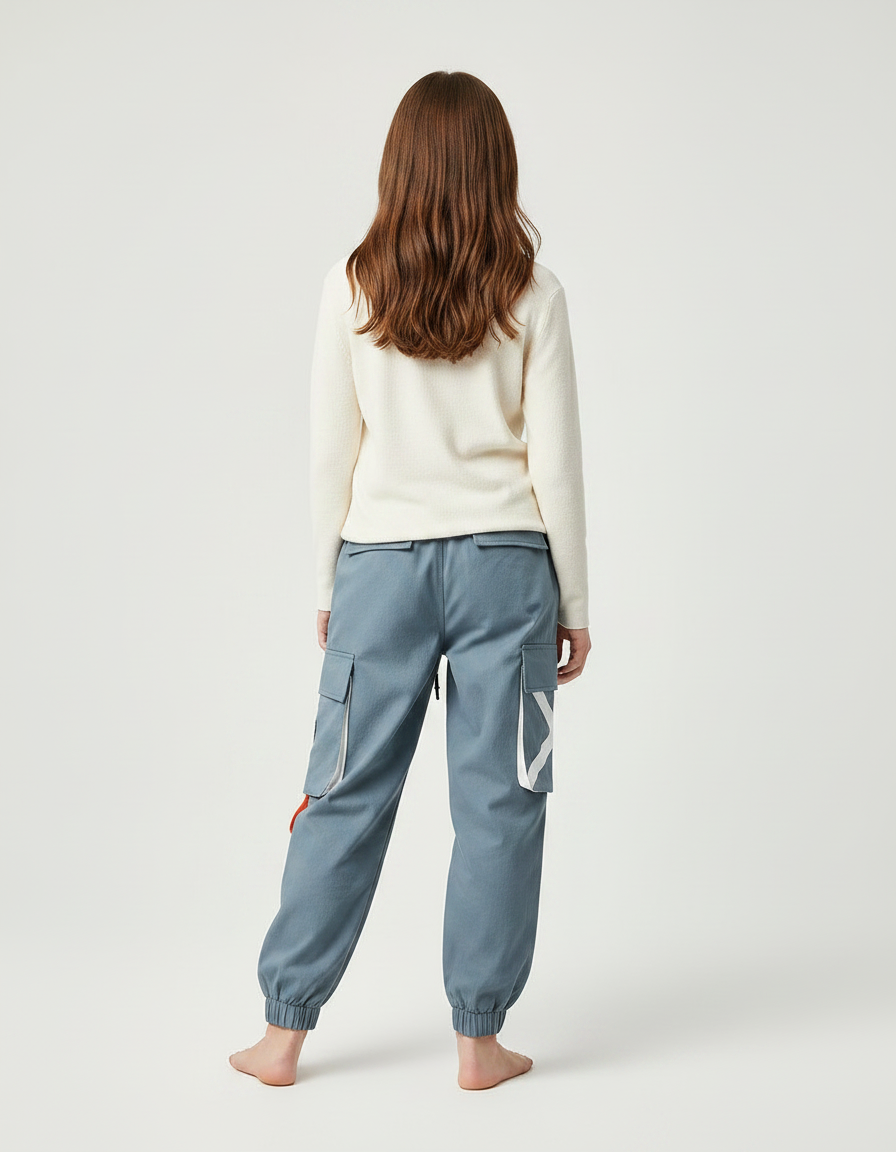 Pantalon Parachute Cargo Bleu Imprimé Ample Décontracté - Toile - vue 2