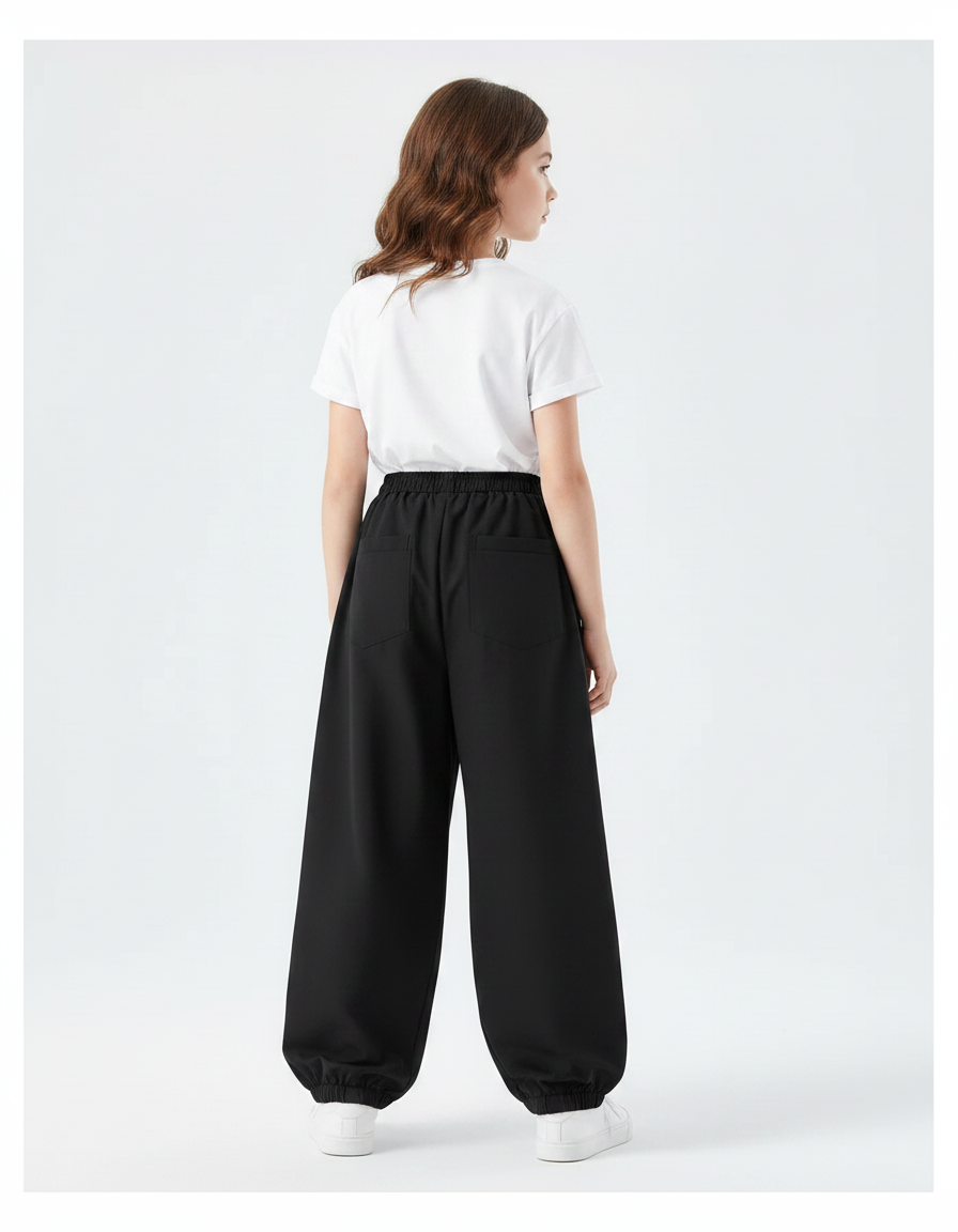 Pantalon Parachute Noir Ample Paillettes Fille - Polyester - vue 2