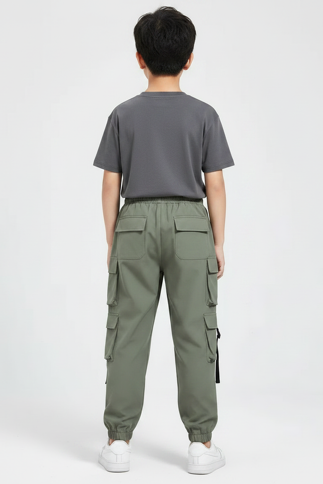 Pantalon Parachute Kaki Cargo Coton Garçon - vue 2