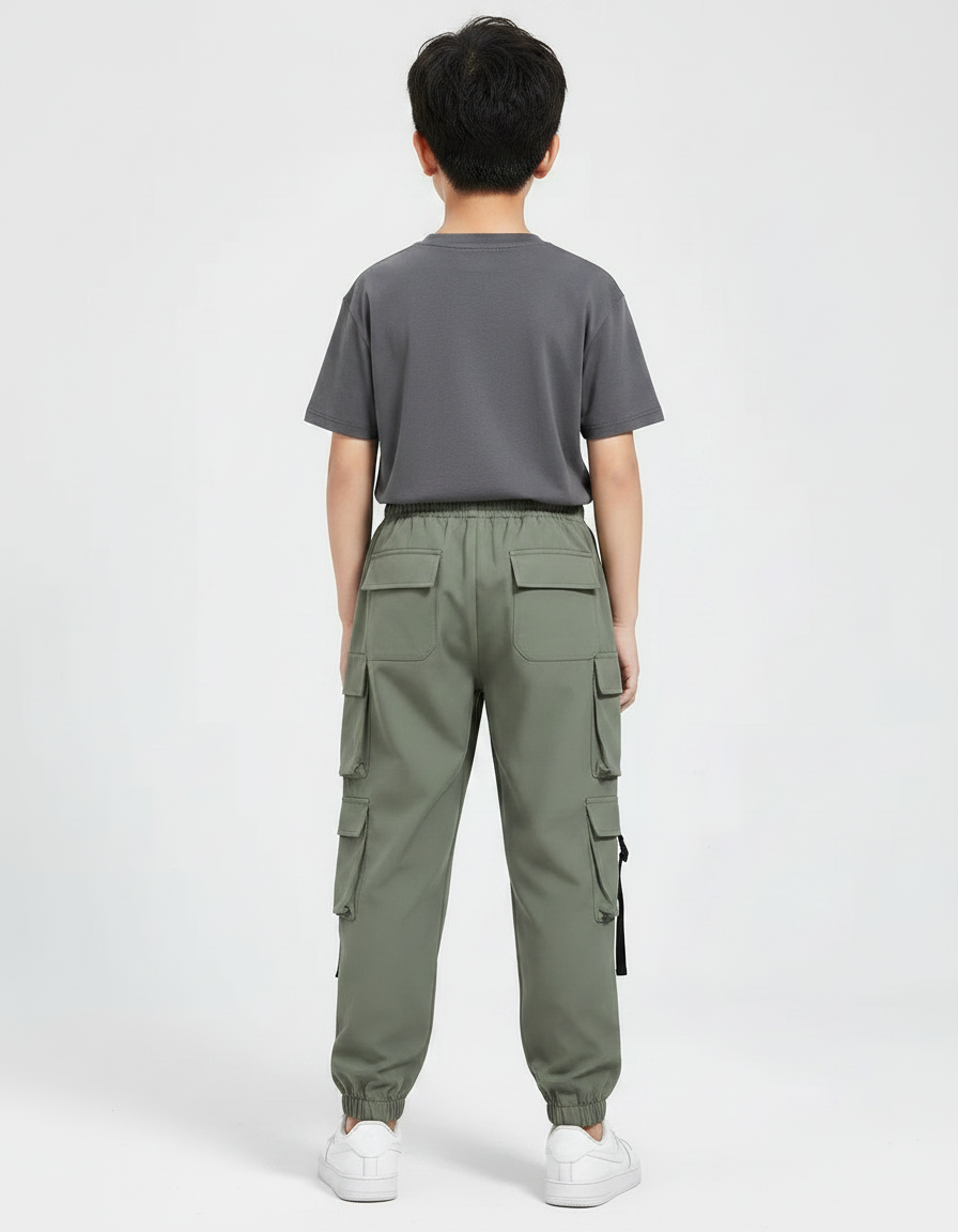 Pantalon Parachute Kaki Cargo Coton Garçon - vue 2