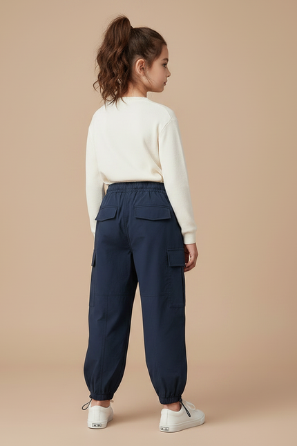 Pantalon Parachute Bleu Marine Ample Cargo Enfant - Toile - vue 2