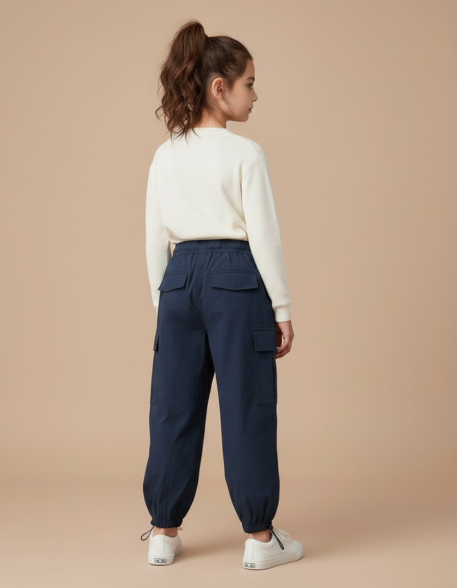 Pantalon Parachute Bleu Marine Ample Cargo Enfant - Toile - vue 2