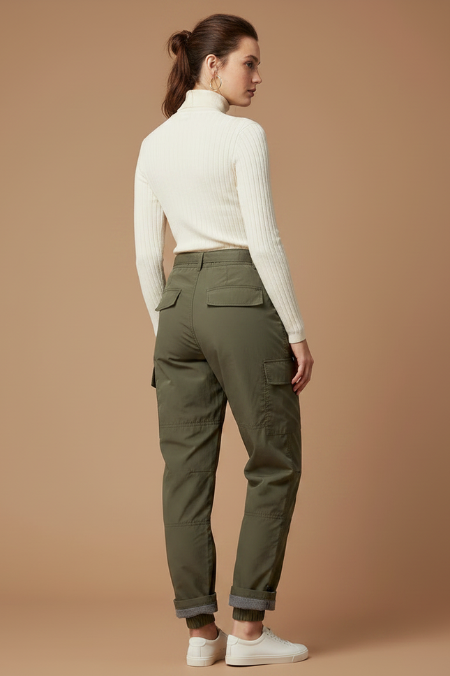 Pantalon Parachute Kaki Cargo Ample Femme Ceinture - Polyester - vue 2