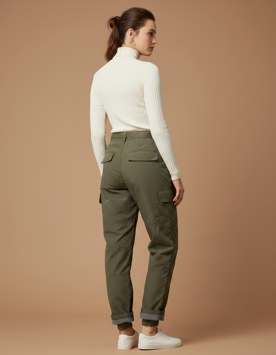 Pantalon Parachute Kaki Cargo Ample Femme Ceinture - Polyester - vue 2