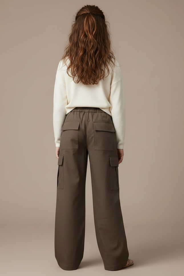 Pantalon Parachute Cargo Ample Marron Fille - Gabardine - vue 2