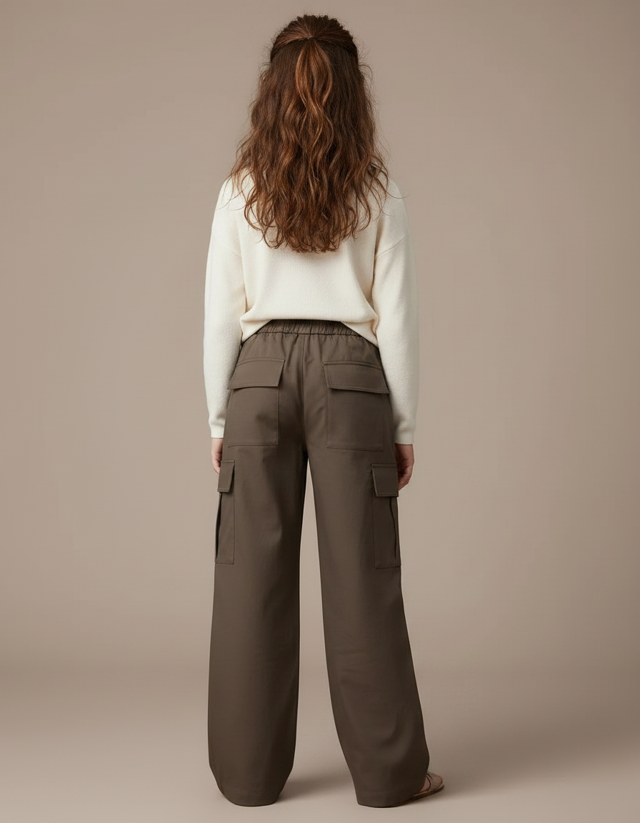 Pantalon Parachute Cargo Ample Marron Fille - Gabardine - vue 2