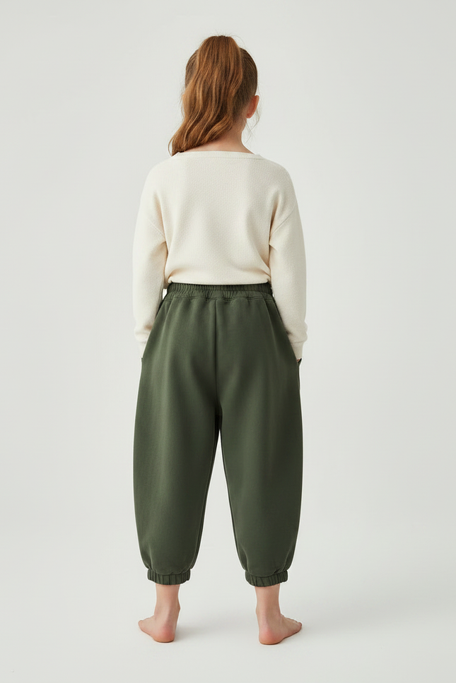 Pantalon Parachute Vert Ample Molleton Imprimé Étoile - Kaki - vue 2