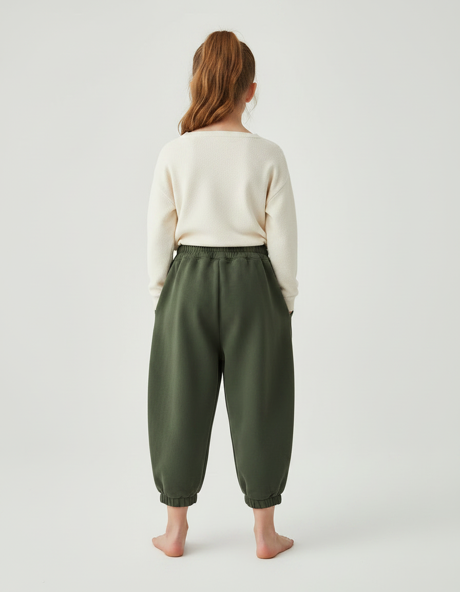 Pantalon Parachute Vert Ample Molleton Imprimé Étoile - Kaki - vue 2