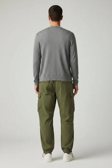 Pantalon Parachute Kaki Ample Cargo Ceinture Homme - Polyester - vue 2