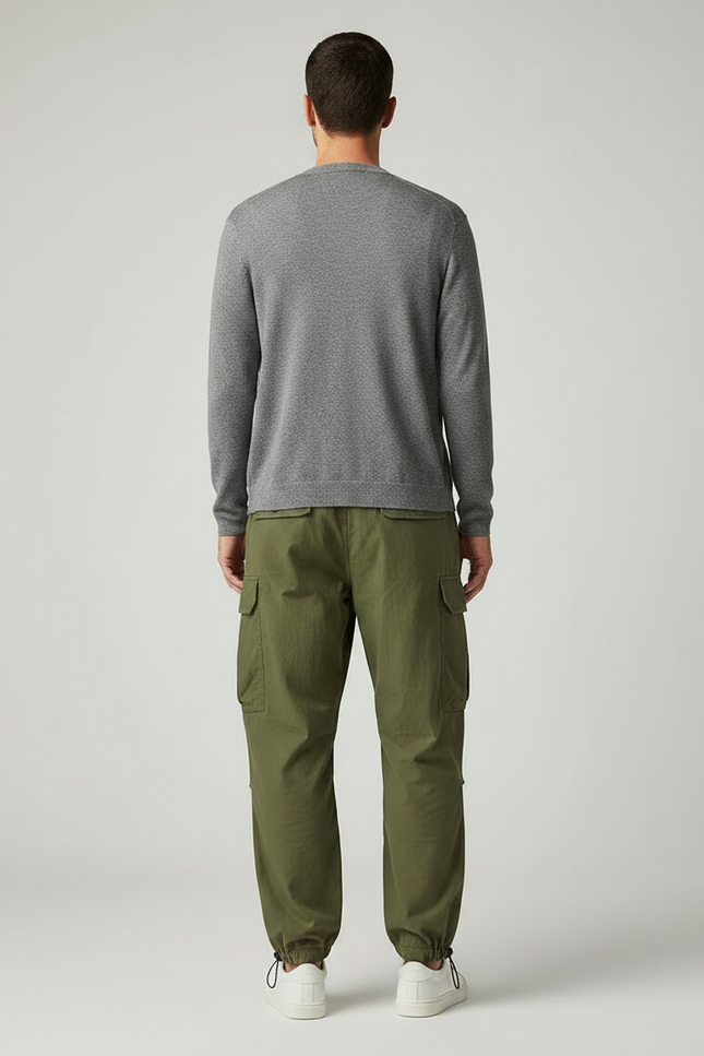 Pantalon Parachute Kaki Ample Cargo Ceinture Homme - Polyester - vue 2