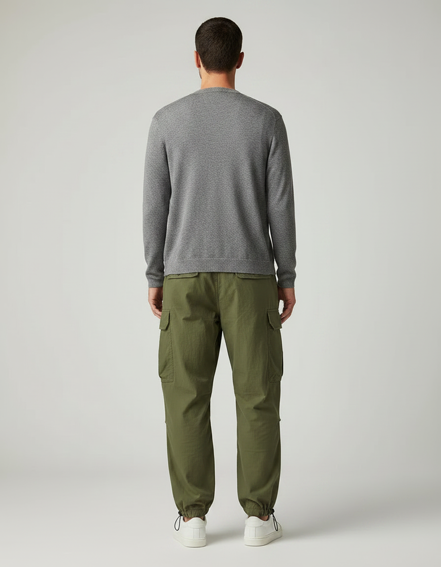 Pantalon Parachute Kaki Ample Cargo Ceinture Homme - Polyester - vue 2