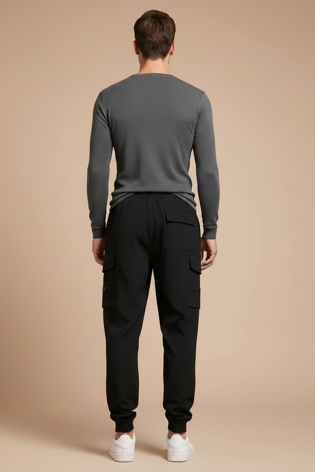 Pantalon Parachute Noir Cargo Cordon Jogger Homme - Polyester - vue 2