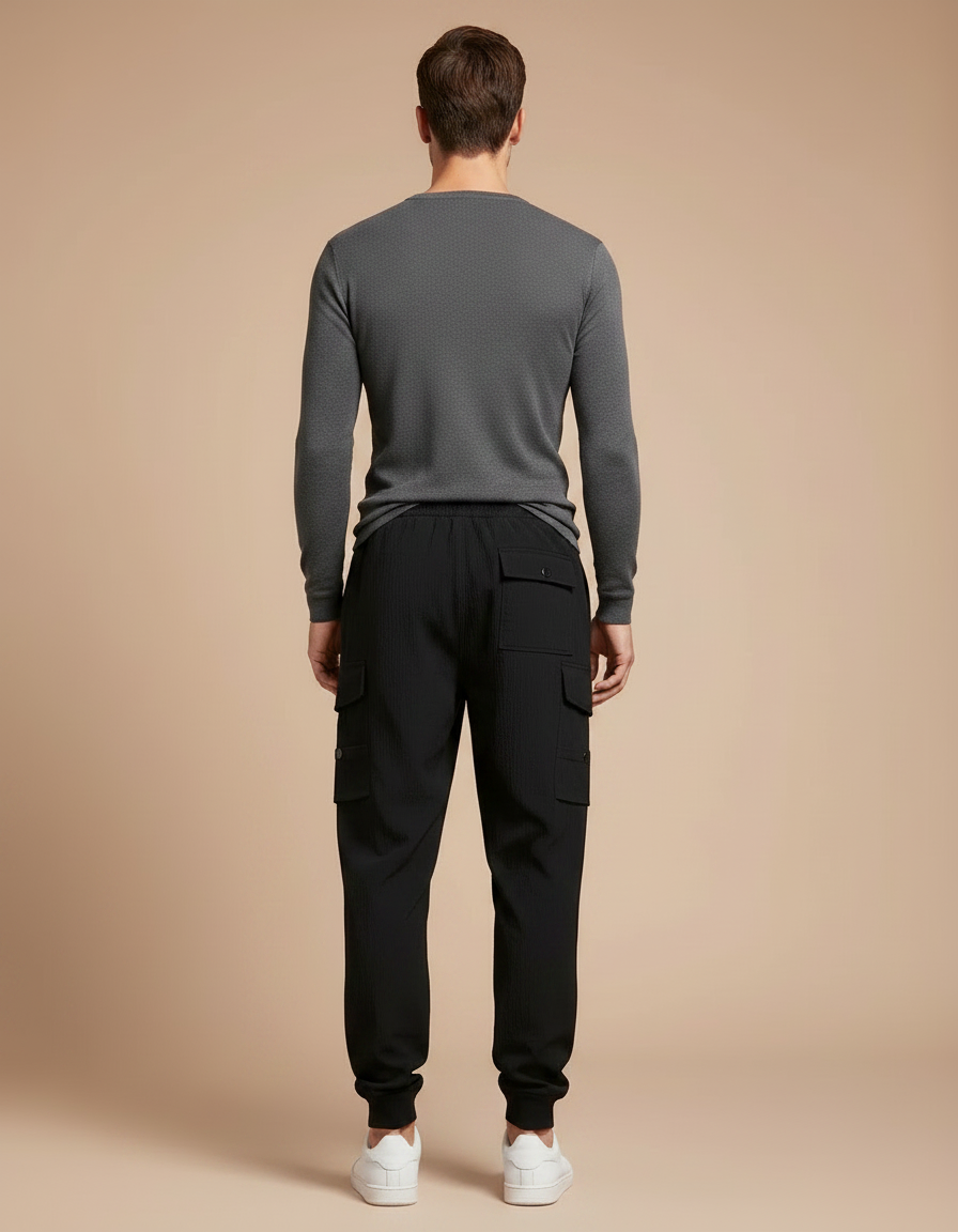 Pantalon Parachute Noir Cargo Cordon Jogger Homme - Polyester - vue 2