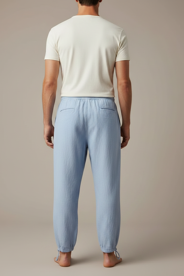 Pantalon Parachute Bleu Ciel Lin Ample Décontracté Homme - vue 2