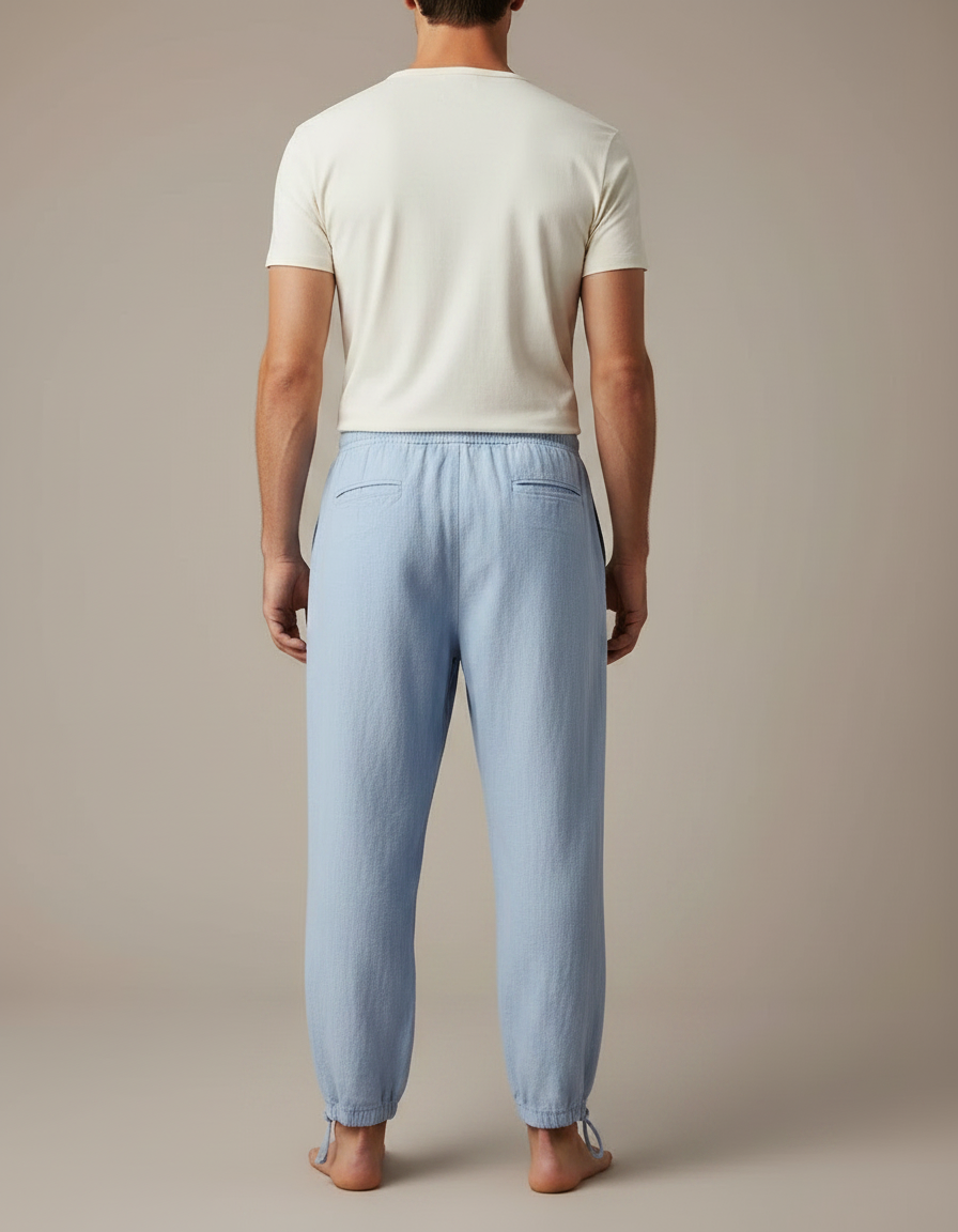 Pantalon Parachute Bleu Ciel Lin Ample Décontracté Homme - vue 2