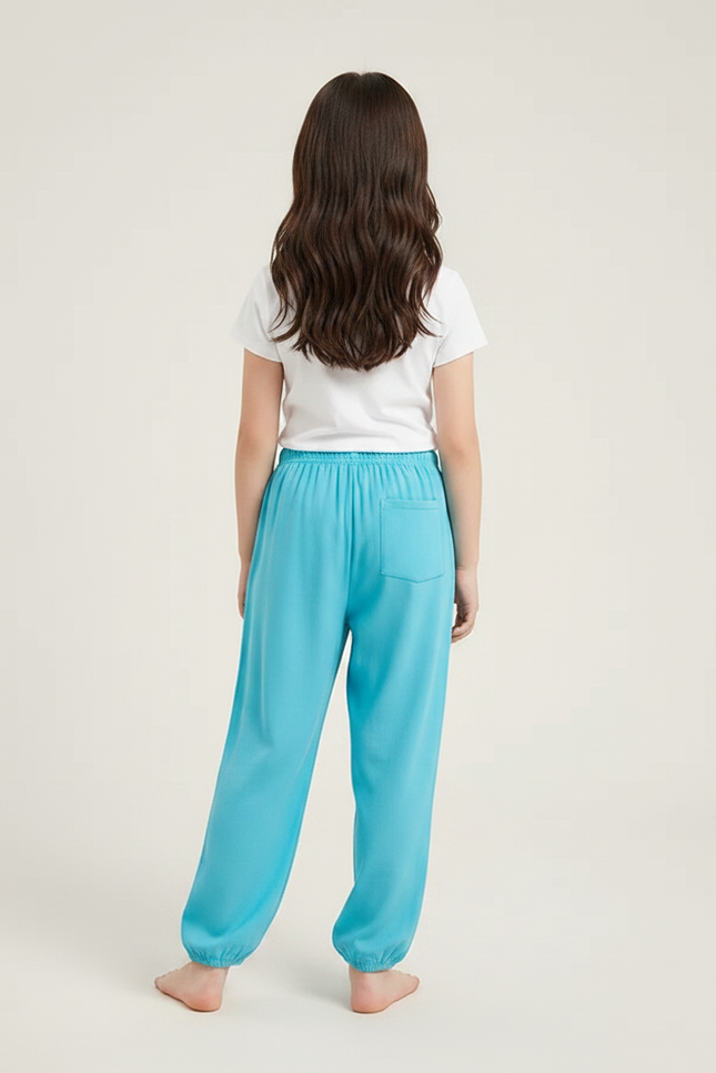 Pantalon Parachute Bleu Ciel Fluide Ample Coton Enfant - Viscose - vue 2