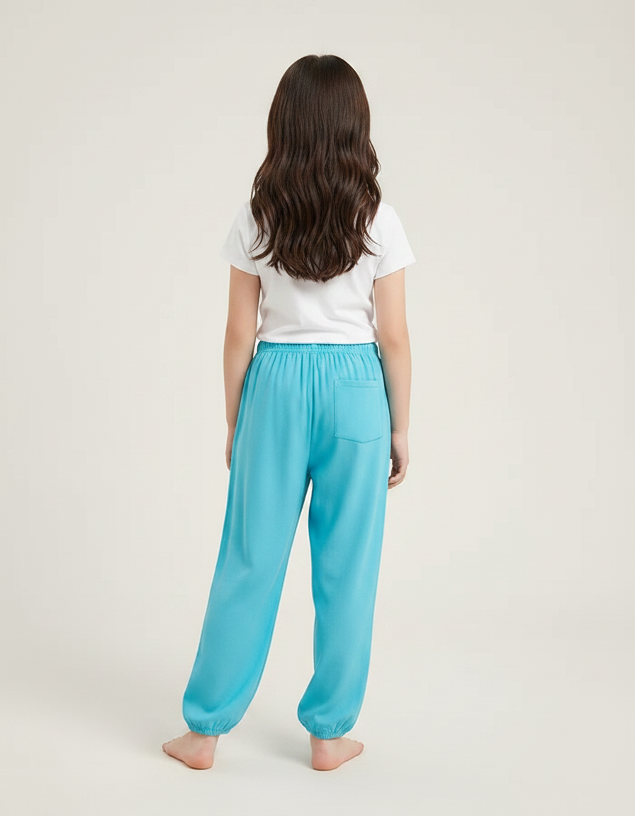 Pantalon Parachute Bleu Ciel Fluide Ample Coton Enfant - Viscose - vue 2