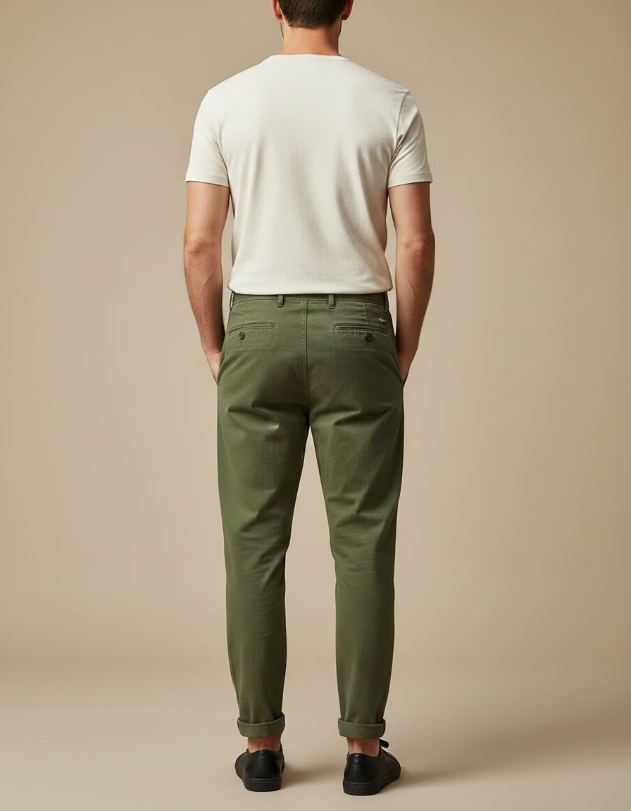 Pantalon Parachute Vert Coton Ample Décontracté Homme - Kaki - vue 2