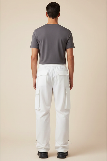 Pantalon Parachute Blanc Ample Cargo Cordon Homme - Polyester - vue 2