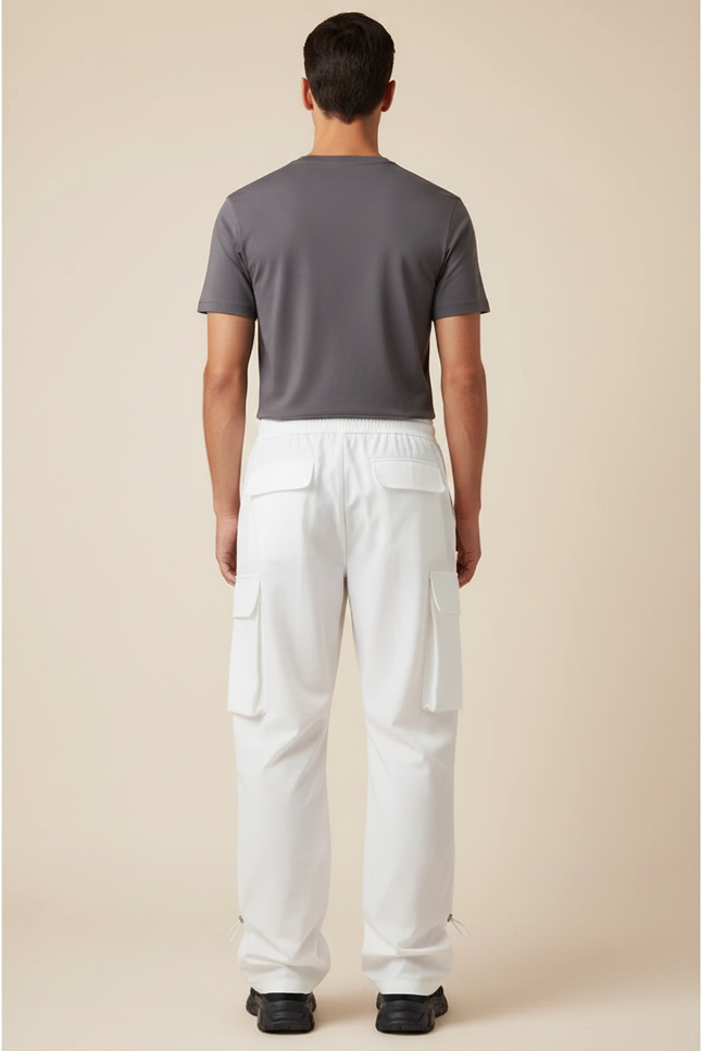 Pantalon Parachute Blanc Ample Cargo Cordon Homme - Polyester - vue 2