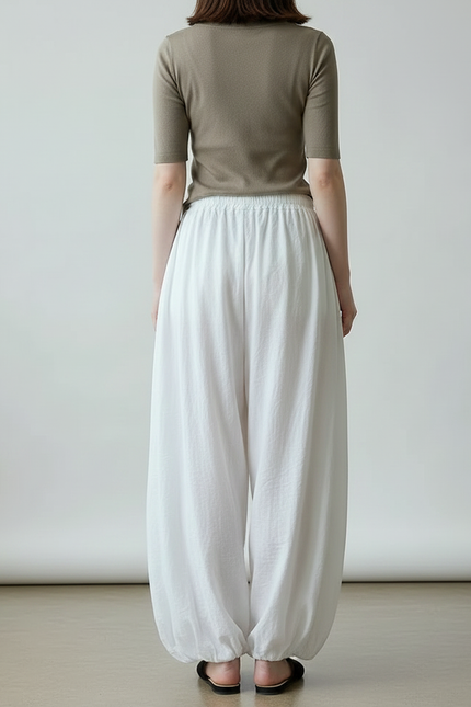 Pantalon Parachute Femme Blanc Resserré Aux Chevilles - Lin - vue 2