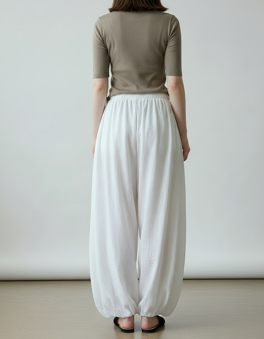 Pantalon Parachute Femme Blanc Resserré Aux Chevilles - Lin - vue 2