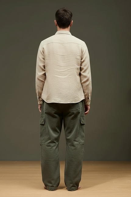 Pantalon Parachute Vert Ample Coton Cargo Homme - Kaki - vue 2