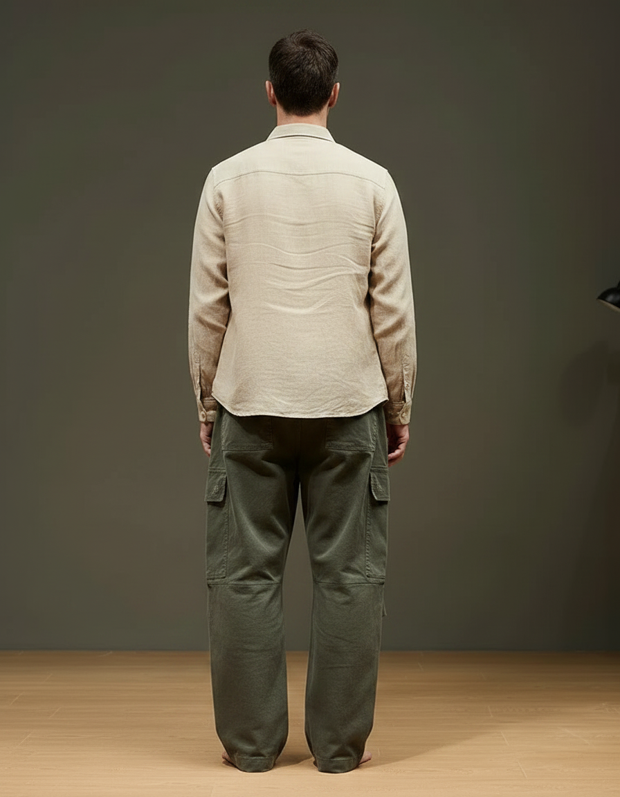 Pantalon Parachute Vert Ample Coton Cargo Homme - Kaki - vue 2